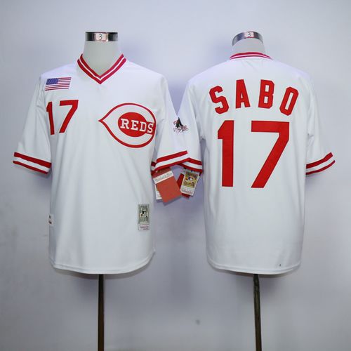 Mitchell And Ness 1990 Reds #17 Chris Sabo White Throwback Stitched MLB Jersey - Click Image to Close